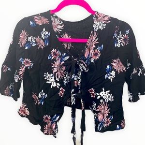 Boho Tie Back Crop Top Floral Print